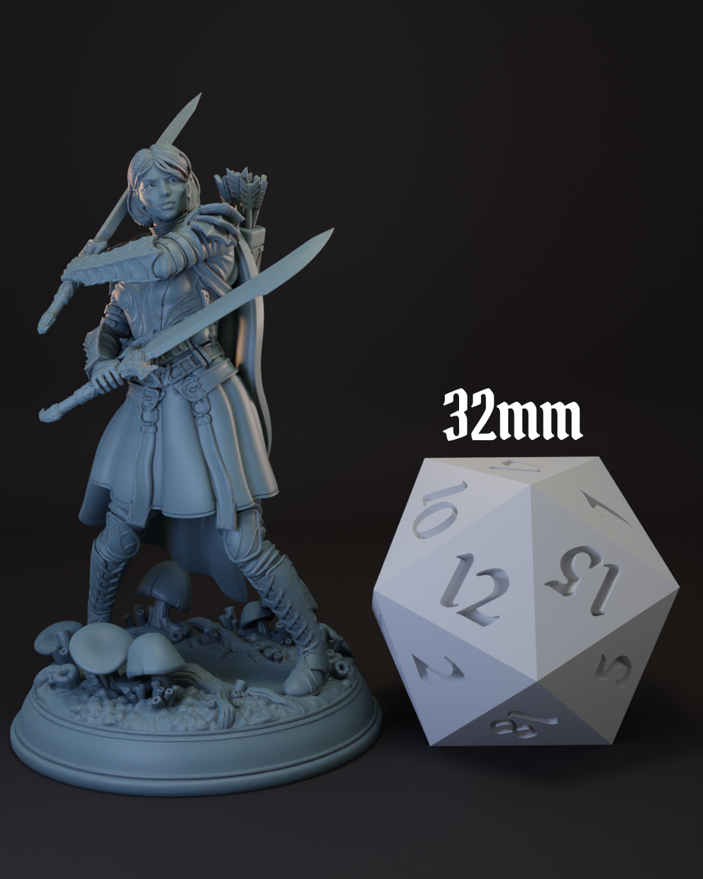 Drow | Elf Female Ranger | Fighter -Swords- Tabletop Miniature