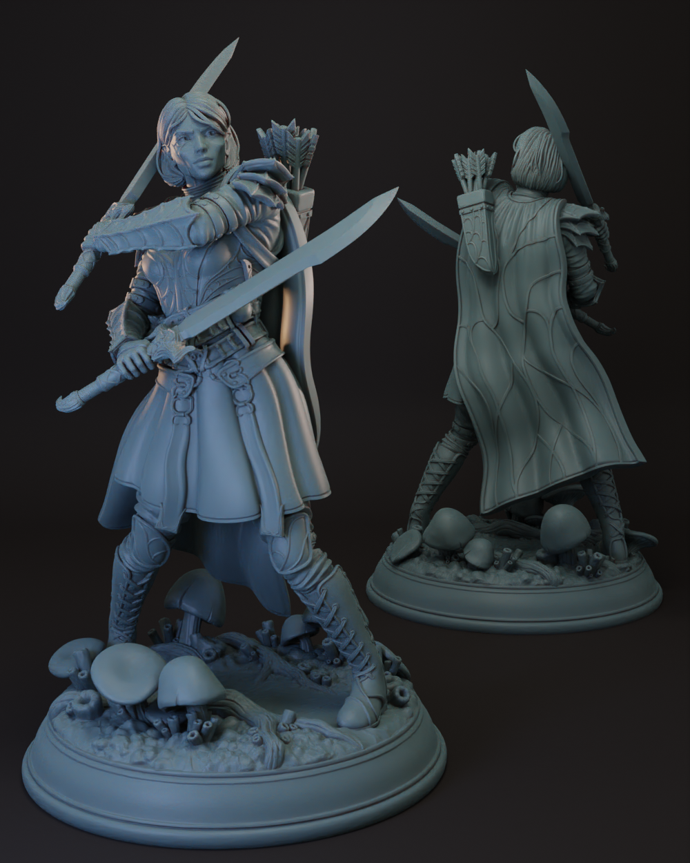 Drow | Elf Female Ranger | Fighter -Swords- Tabletop Miniature