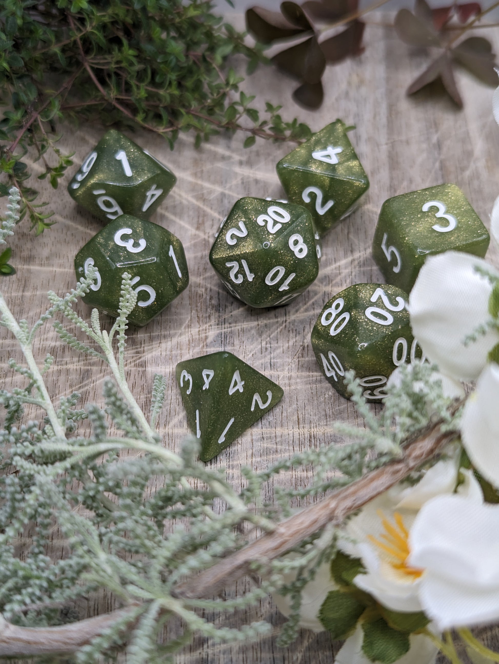 Polyhedral Glittering Green Dice Set Thumbnail