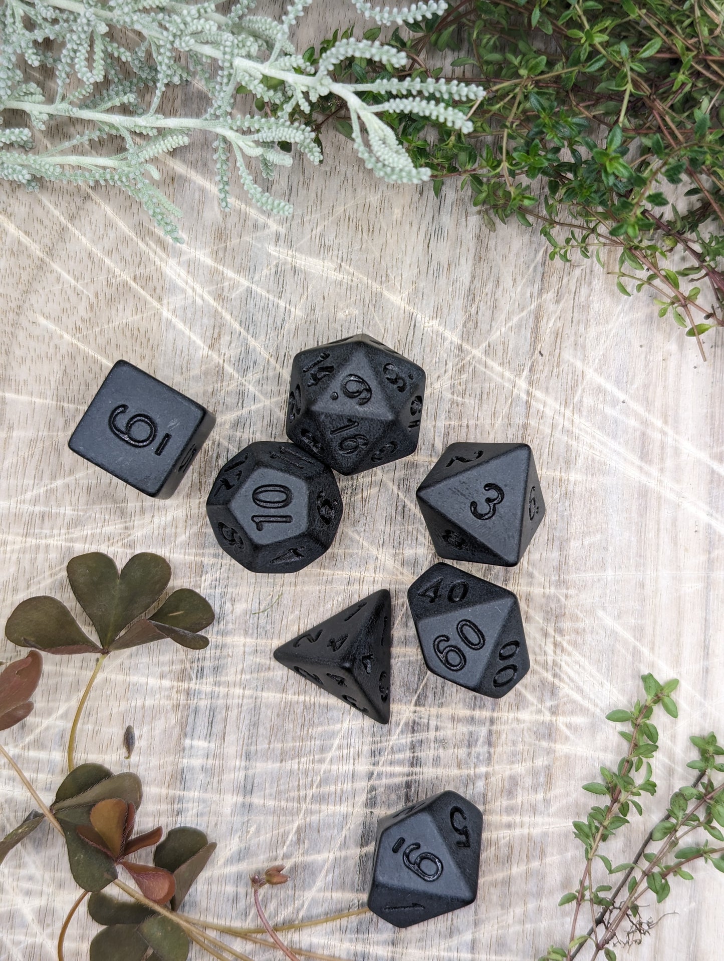 Matt Black Polyhedral Dungeons and Dragons Dice Set Top Down