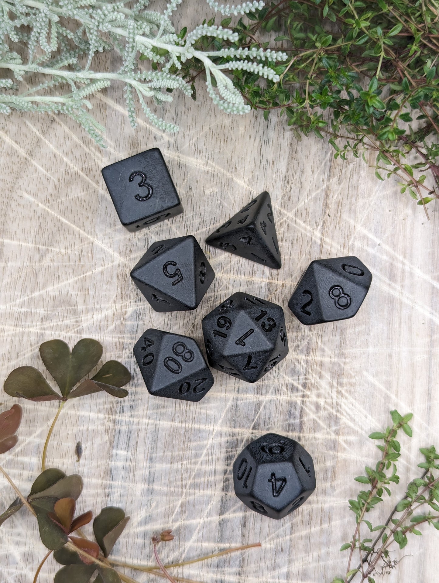 Matt Black Polyhedral Dungeons and Dragons Dice Set Top Down Variant