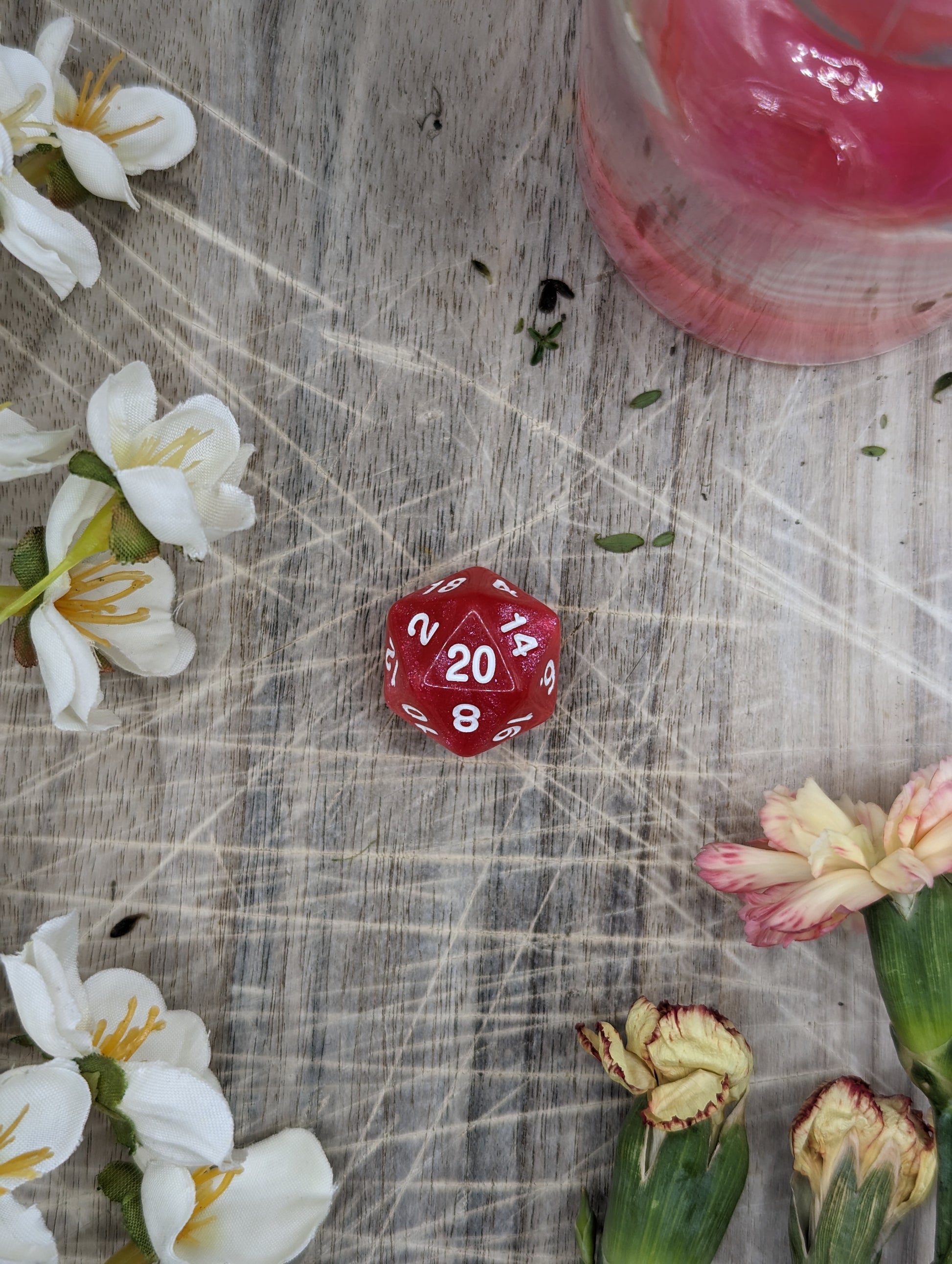 Red Pink Polyhedral Dungeons and Dragons Dice Set D20 Top Down