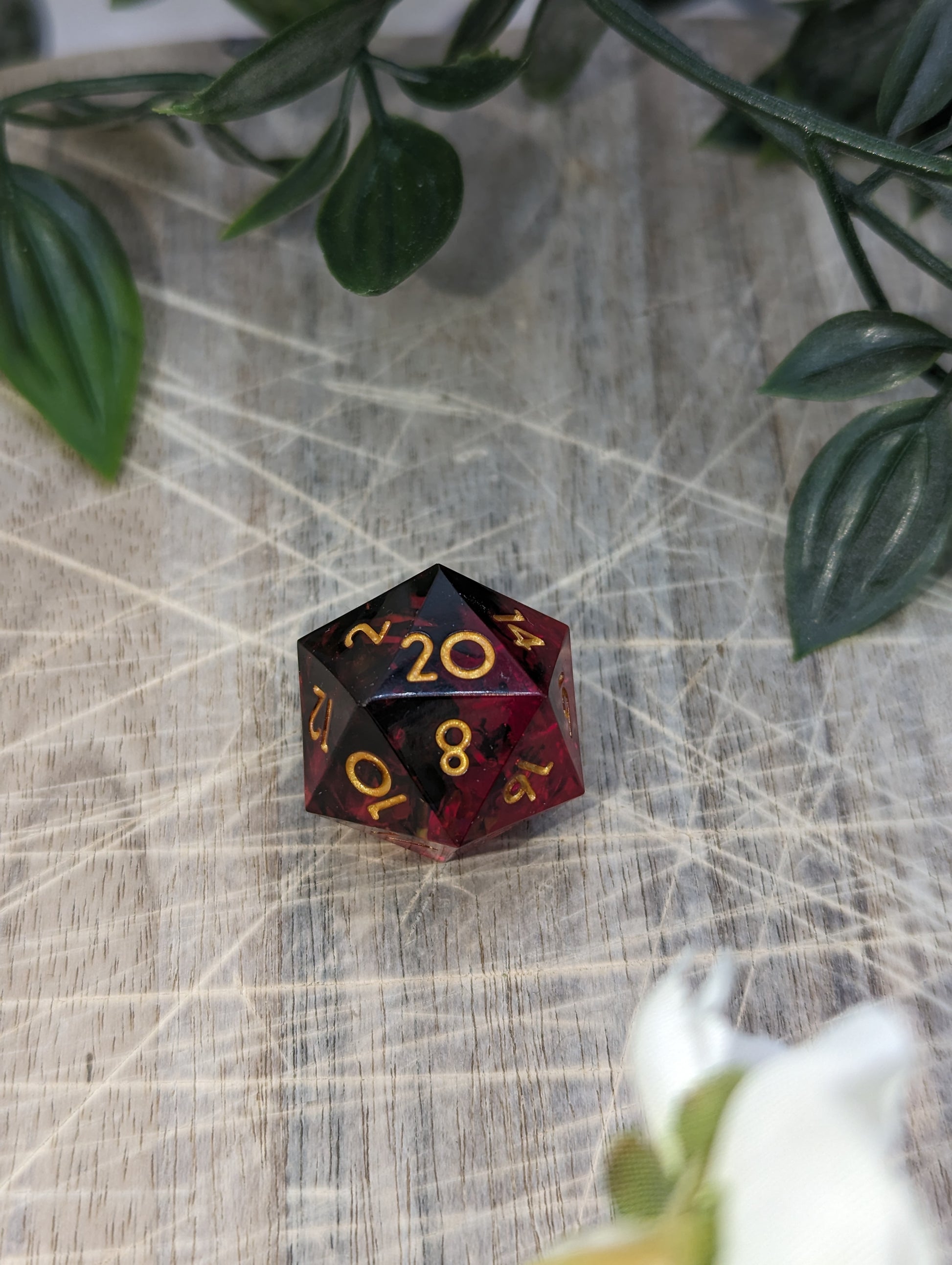 Black Gold Red Sharp Edge Resin Dungeons and Dragons Dice Set D20