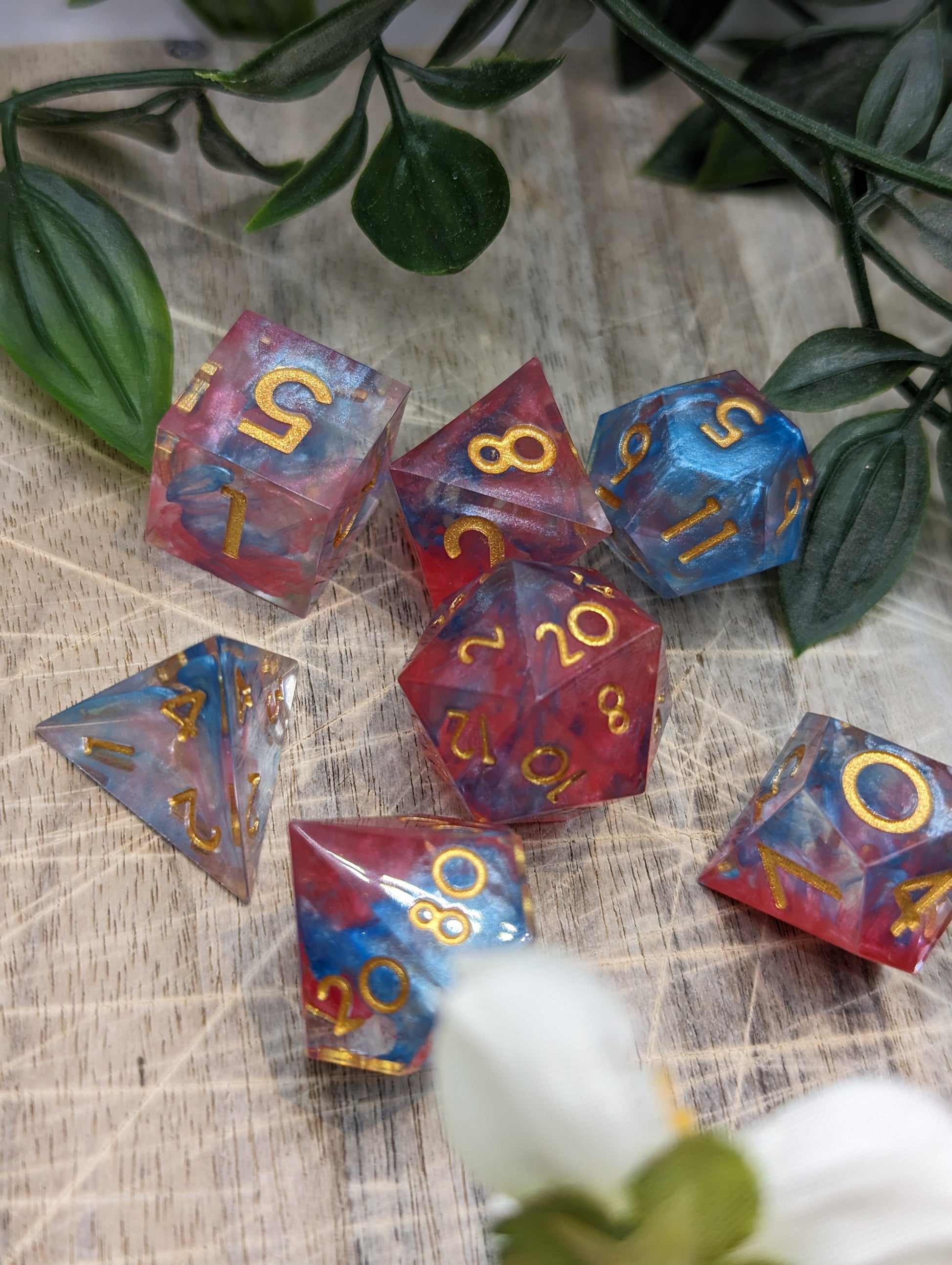 Pink, Blue and Gold Sharp Edge Dice Set Thumbnail