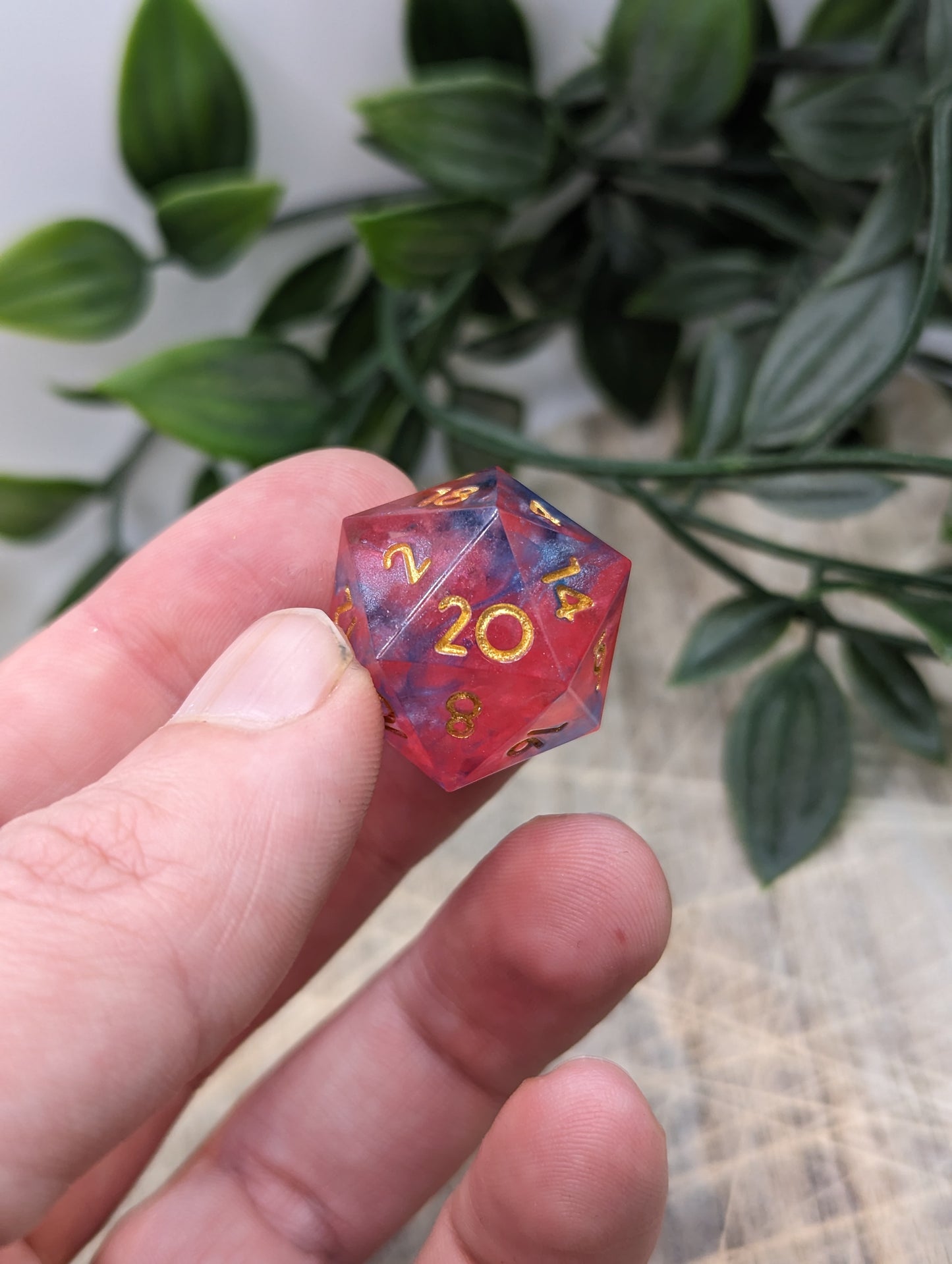 Pink, Blue and Gold Sharp Edge Dice Set D20 Solo