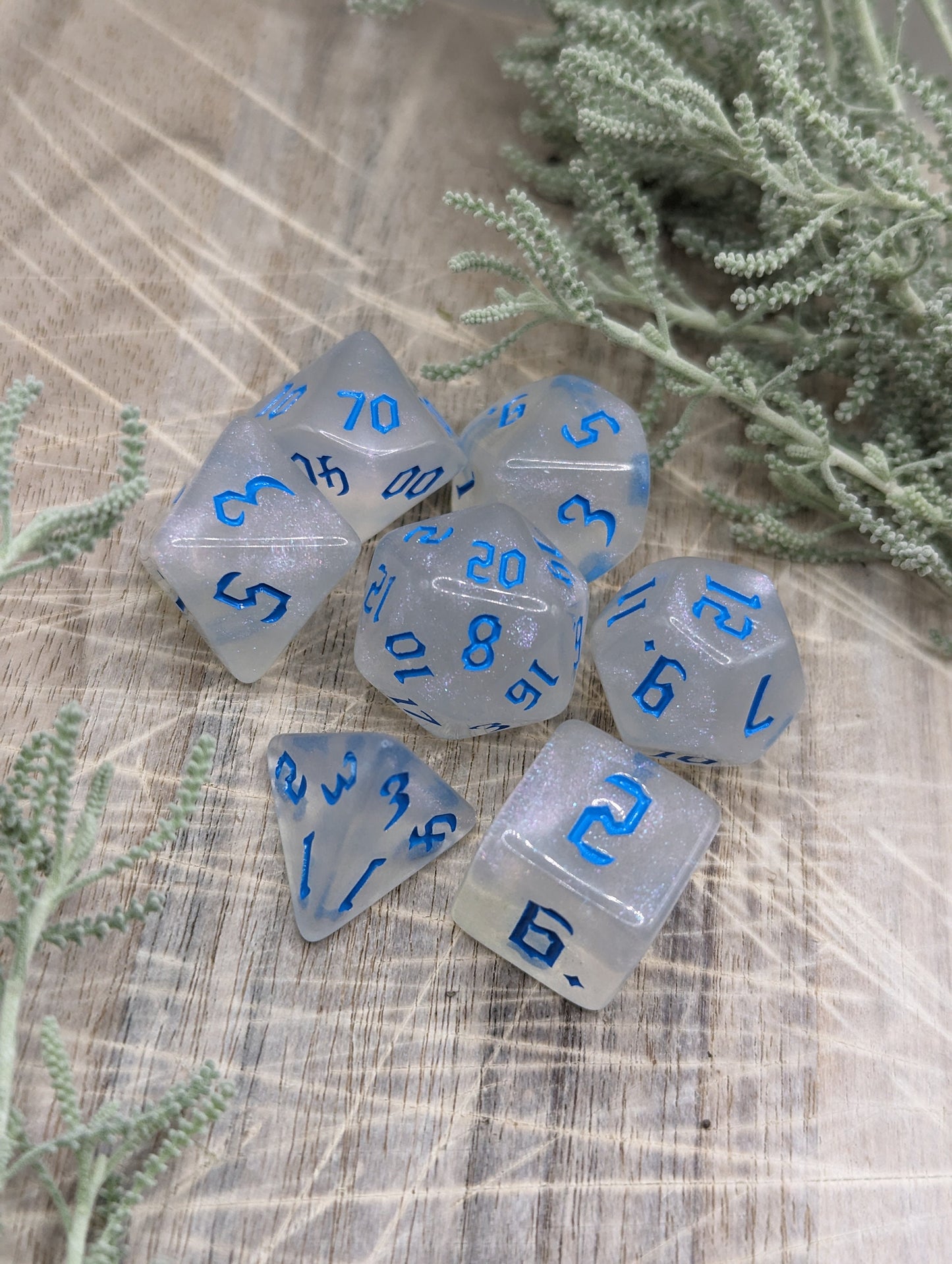 Blue and White Sparkle Polyhedral Dungeons and Dragons Dice Set Thumbnail